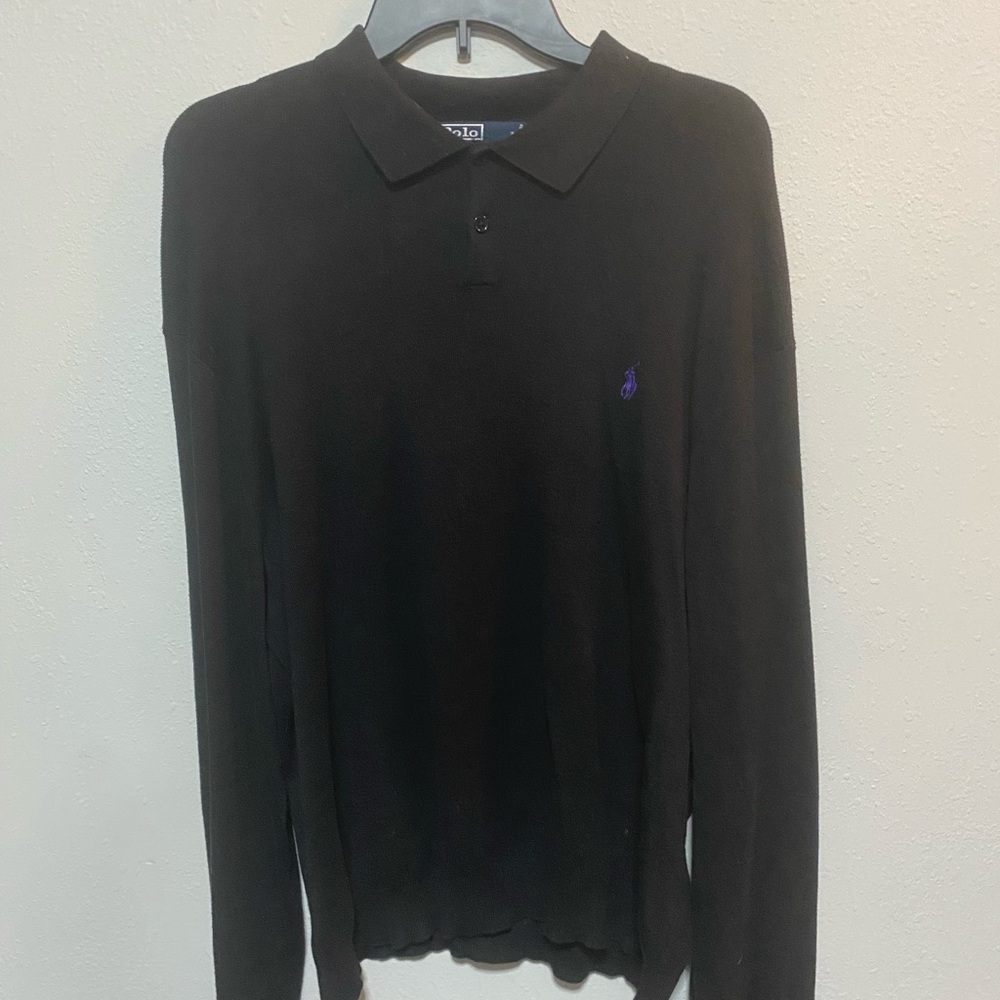 Ralph Lauren Black Polo Shirt with Long Sleeves and Embroidered Logo
